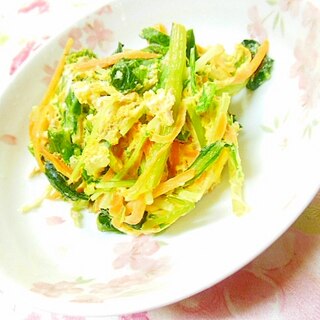 レンジde❤小松菜と水菜と人参とツナ缶の卵炒め❤